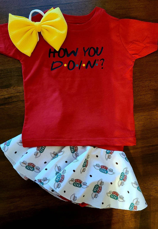 How You Doin', Friends Inspired Baby and Toddler Bummies | Headwrap Bows | Baby Bloomers | Toddler Skirt Matching Bow | Diaper Cover