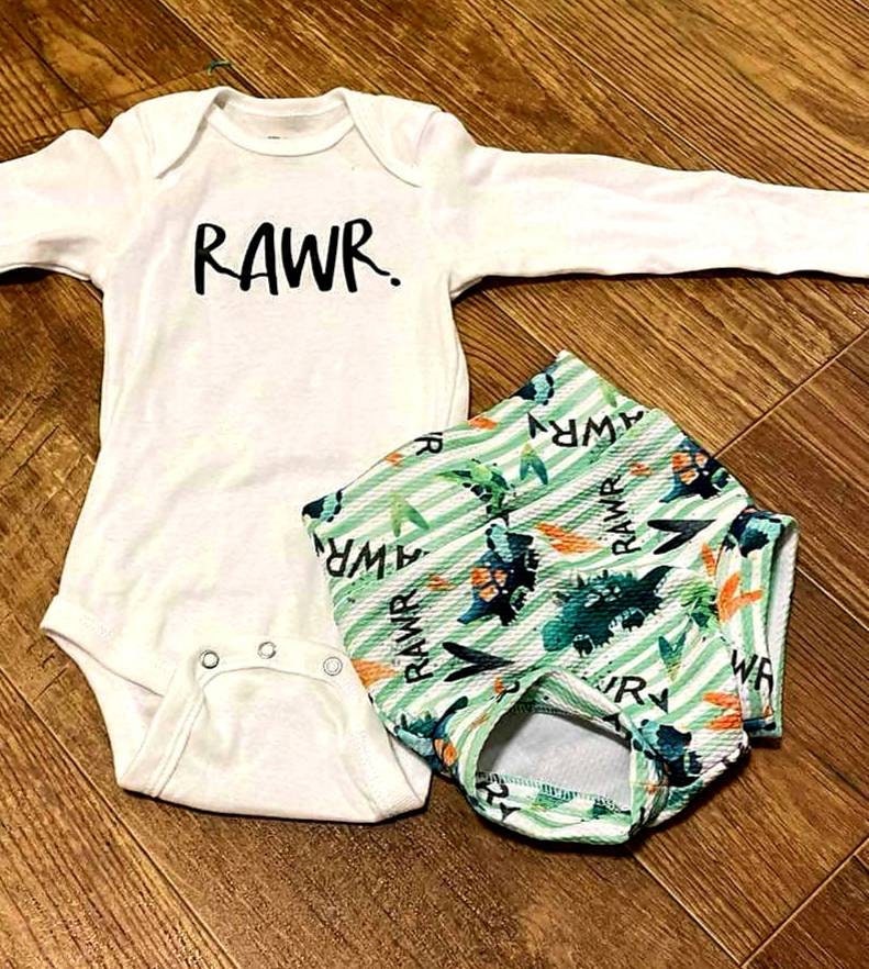 Rawr. Dino Bummies Set, Dinosaur Rawr Baby Bummies Outfit, Newborn Baby, Coming Home Outfit