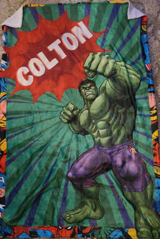 Hulk blanket, Personalized Marvel Blanket, Marvel Name Blanket, Hulk, Spiderman, Captain America, Wolverine, Comic Name Blanket