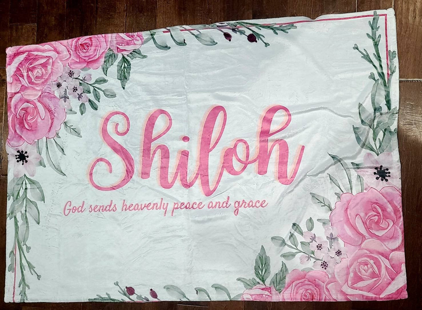 Personalized pink floral blanket, custom baby blanket, baby baptism, religious blanket, bible quote baby blanket, pink baby blanket