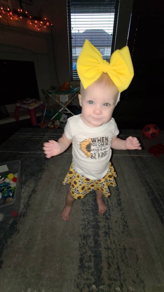 Sunflower and kindness baby girl outfit, baby girl sunflower bunnies, big bows, baby girl kindness matters shirt, be kind