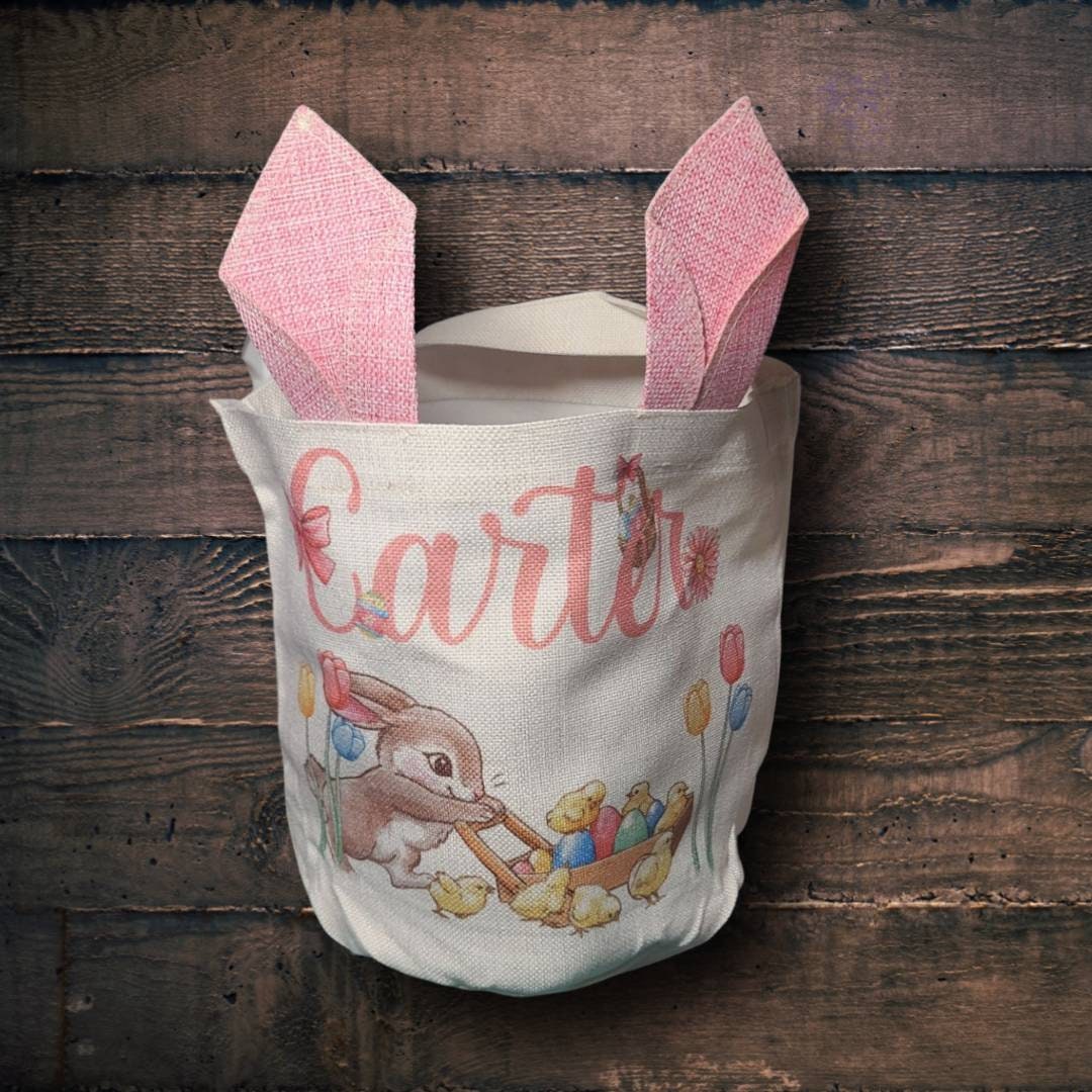 Girls easter basket, kids easter basket, bunny ears easter gift easter basket, pink personalized Easter baskets