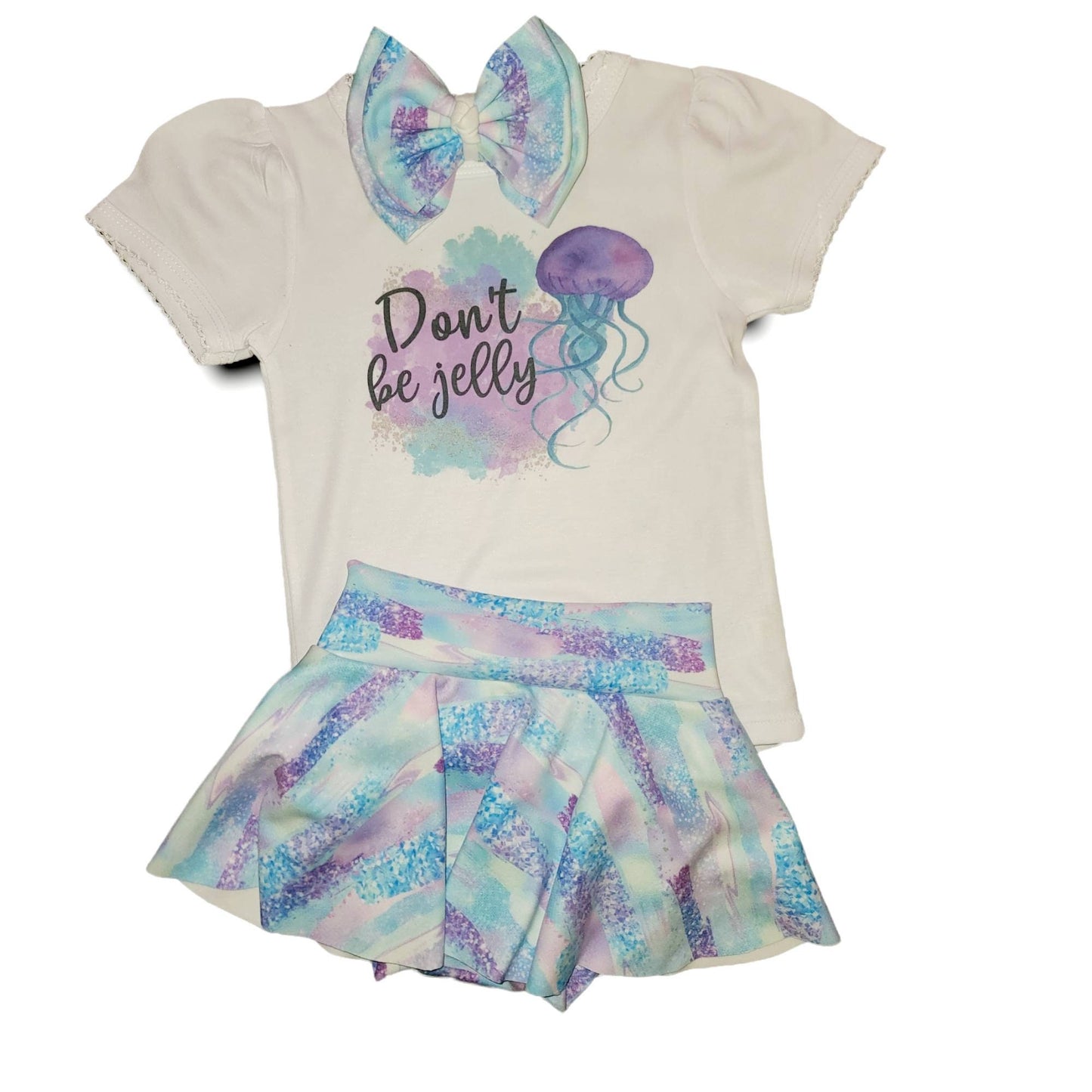 Don't be Jelly bummie twirl set, Baby girl skirt, Beach Outfit, Mermaids, Jellyfish Outfit, Complete set, Ocean outfit