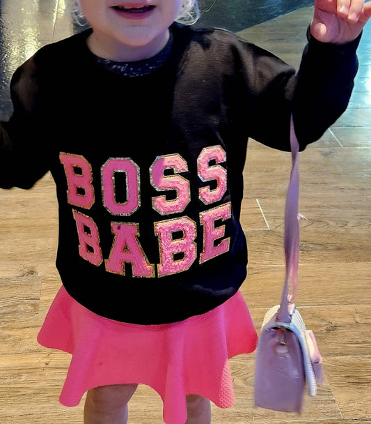 Boss babe hot pink and black sweatshirt, chenille sweater, boss babe sweater