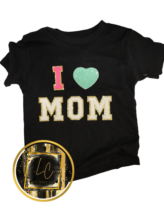 I love mom toddler tee, valentine's day shirt, chenille letters shirt.