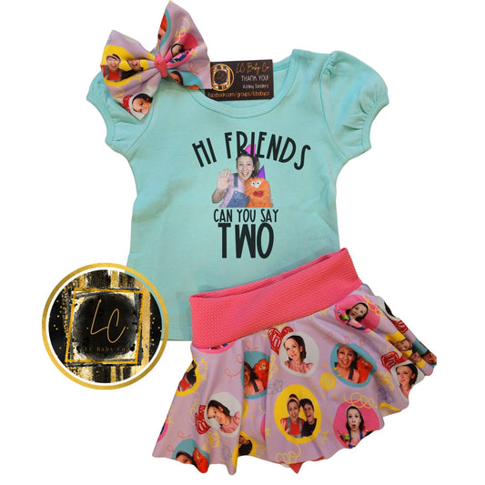 Can you say TWO Songs for littles Birthday complete outfit, Ms Rachel birthday, Hi friends shirt,  Ms. Rachel Birthday shirt,