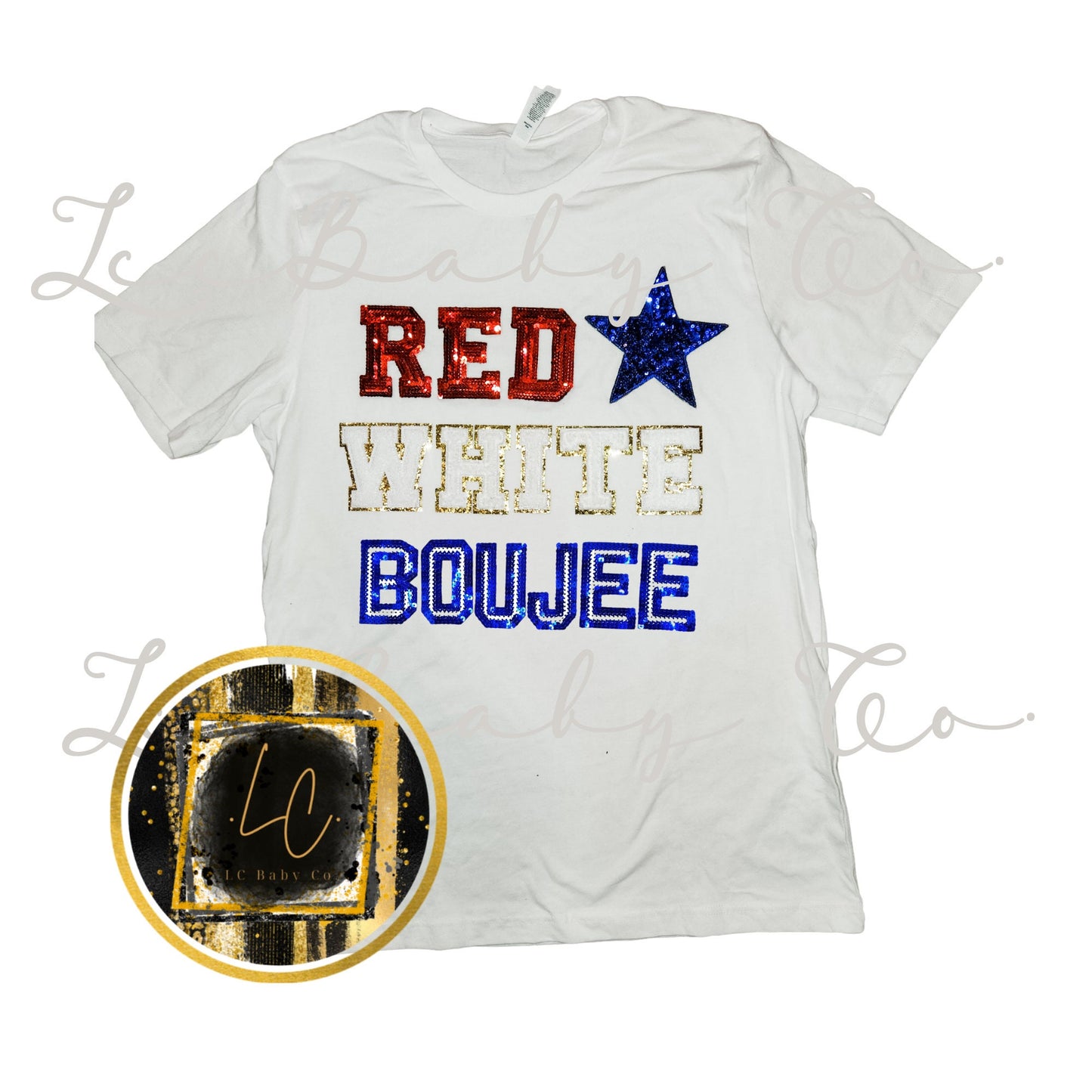 red white and boujee chenille patch tee. Patriotic tee, 4th of july tee, 4th of July Shirt,Independence Day Shirt, USA Patriotic Tee